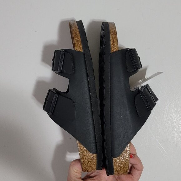 Birkenstock Arizona Birko Flor Sandals Womens 37 6-6.5 Black Slides Basic - Picture 6 of 8